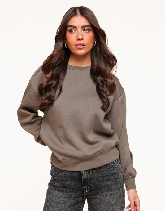 Groengrijze Basic LS - Sweater