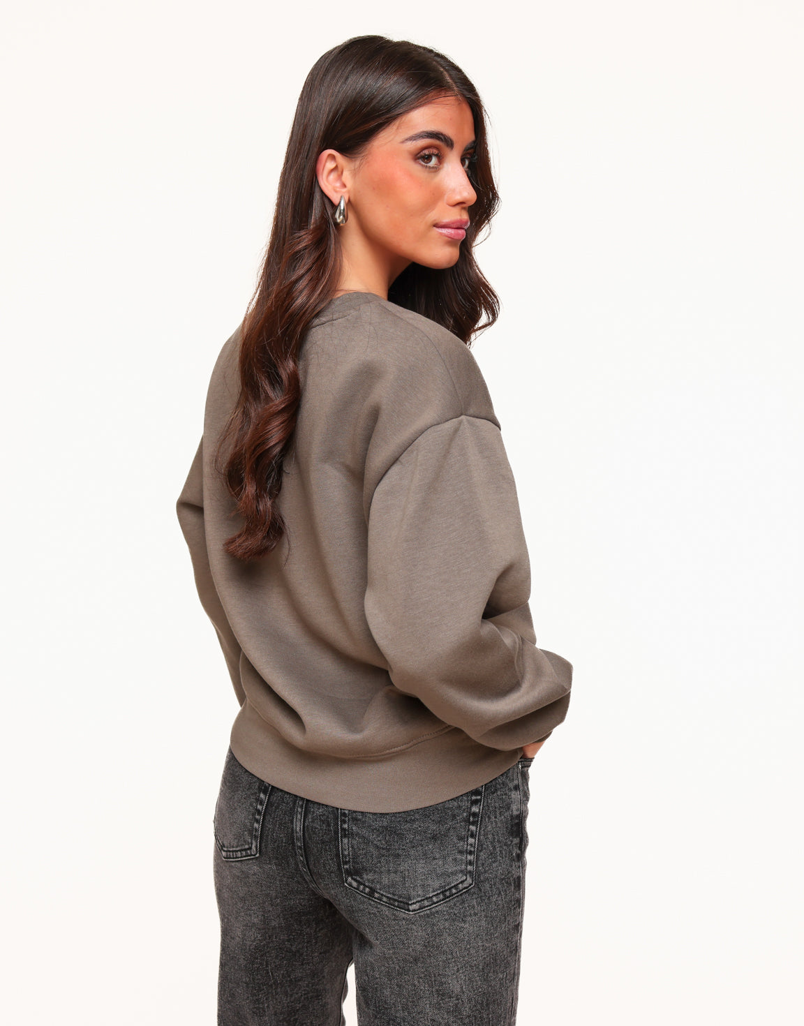 Groengrijze Basic LS - Sweater