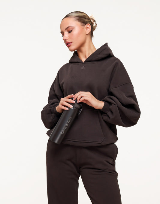 KLEDING-DONKERBRUINE-JOGGINGS-BROEK-HOODIE-WATERFLES