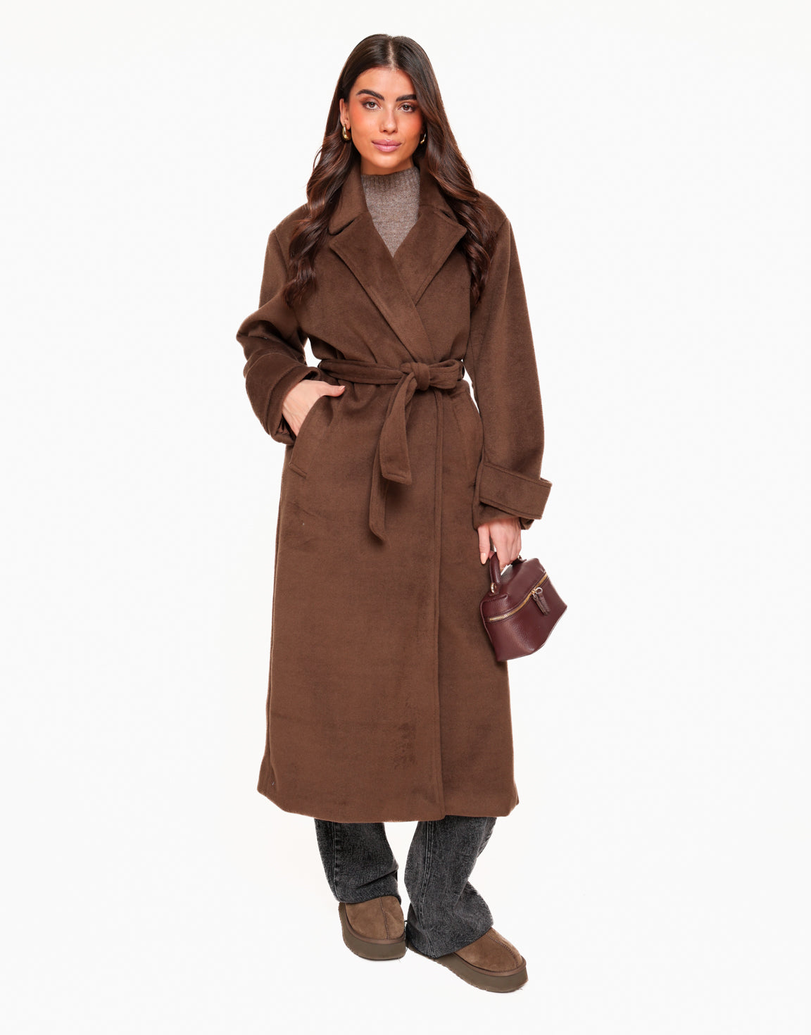 Donkerbruine Zachte Fluffy Lange Coat - Jas