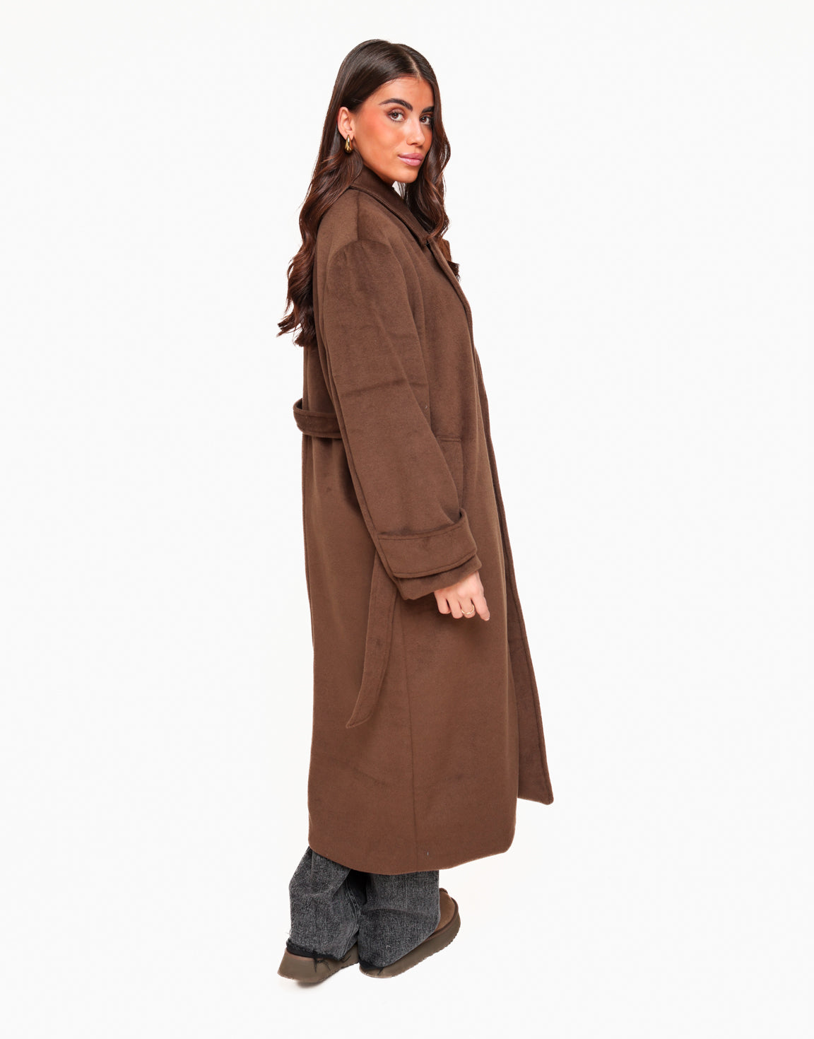 Donkerbruine Zachte Fluffy Lange Coat - Jas