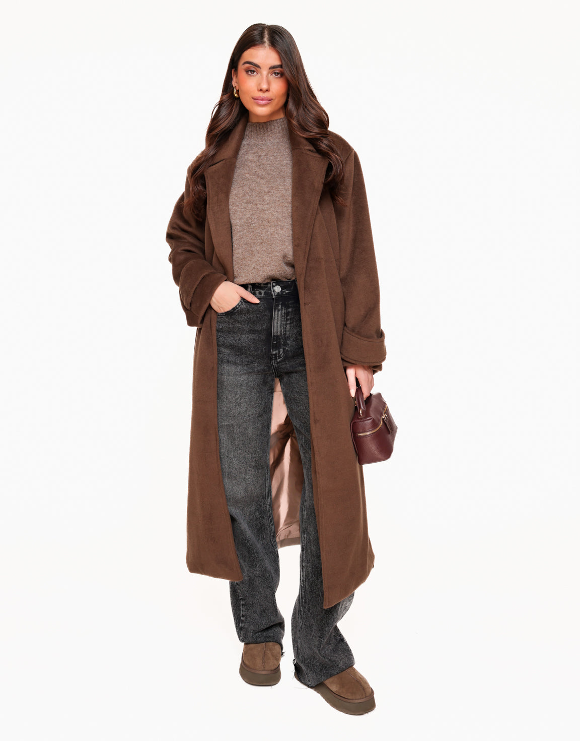 Donkerbruine Zachte Fluffy Lange Coat - Jas