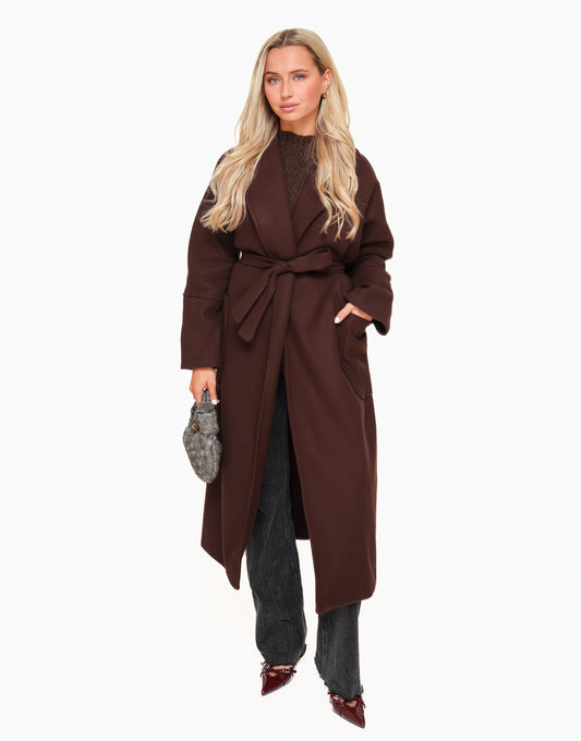 Dark Brown Long Thin Coat - Jacket