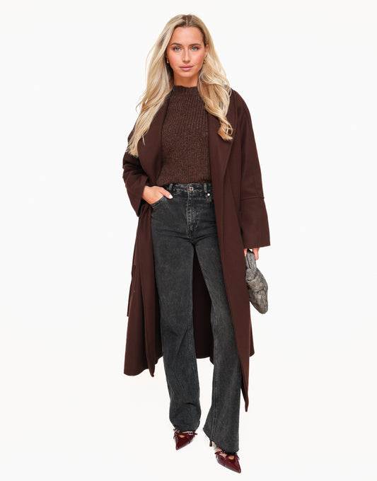 Dark Brown Long Thin Coat - Jacket