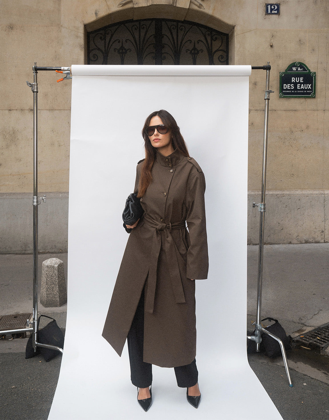 Bruine Hoge Kraag Lange Trench - Jas