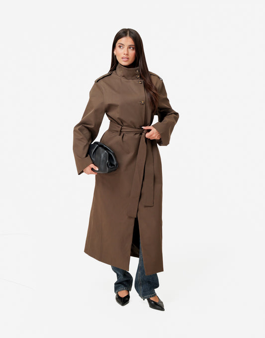 KLEDING-DONKERBRUINE-LANGE-TRENCH-JAS