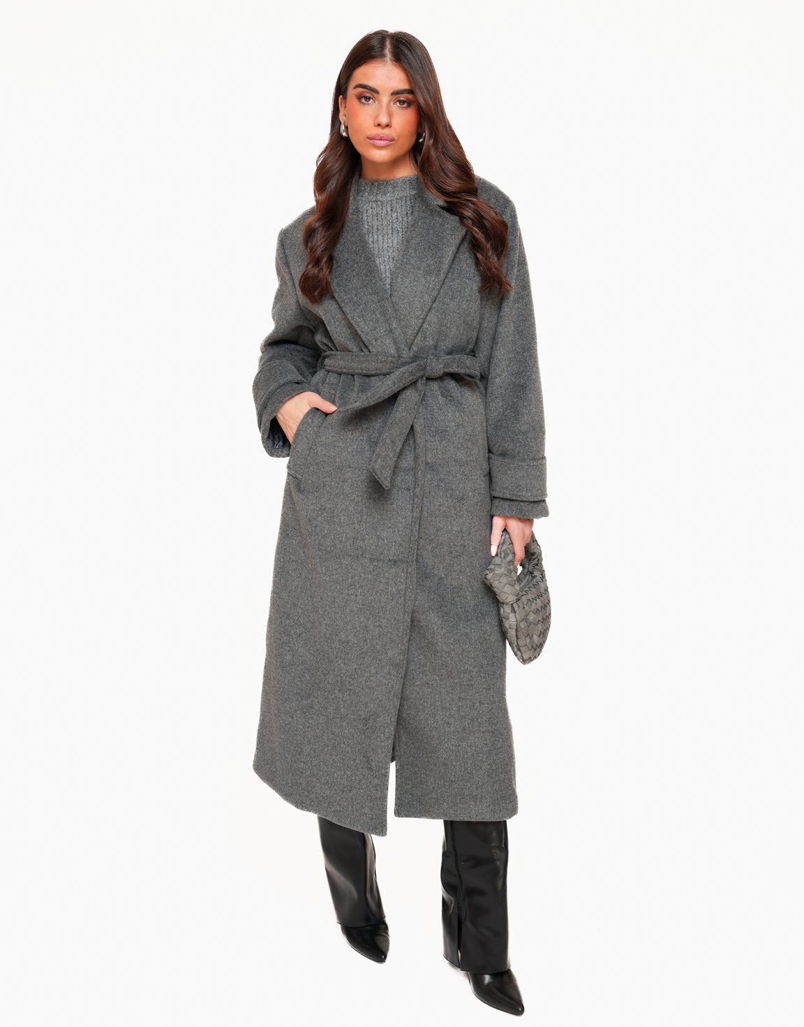 Donkergrijze Zachte Fluffy Lange Coat - Jas