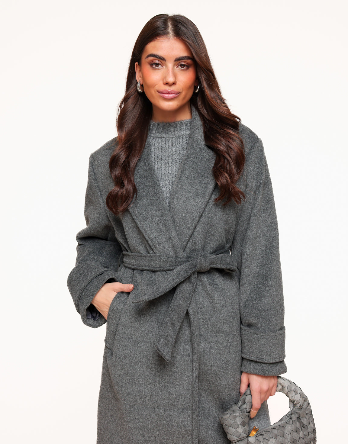 Donkergrijze Zachte Fluffy Lange Coat - Jas