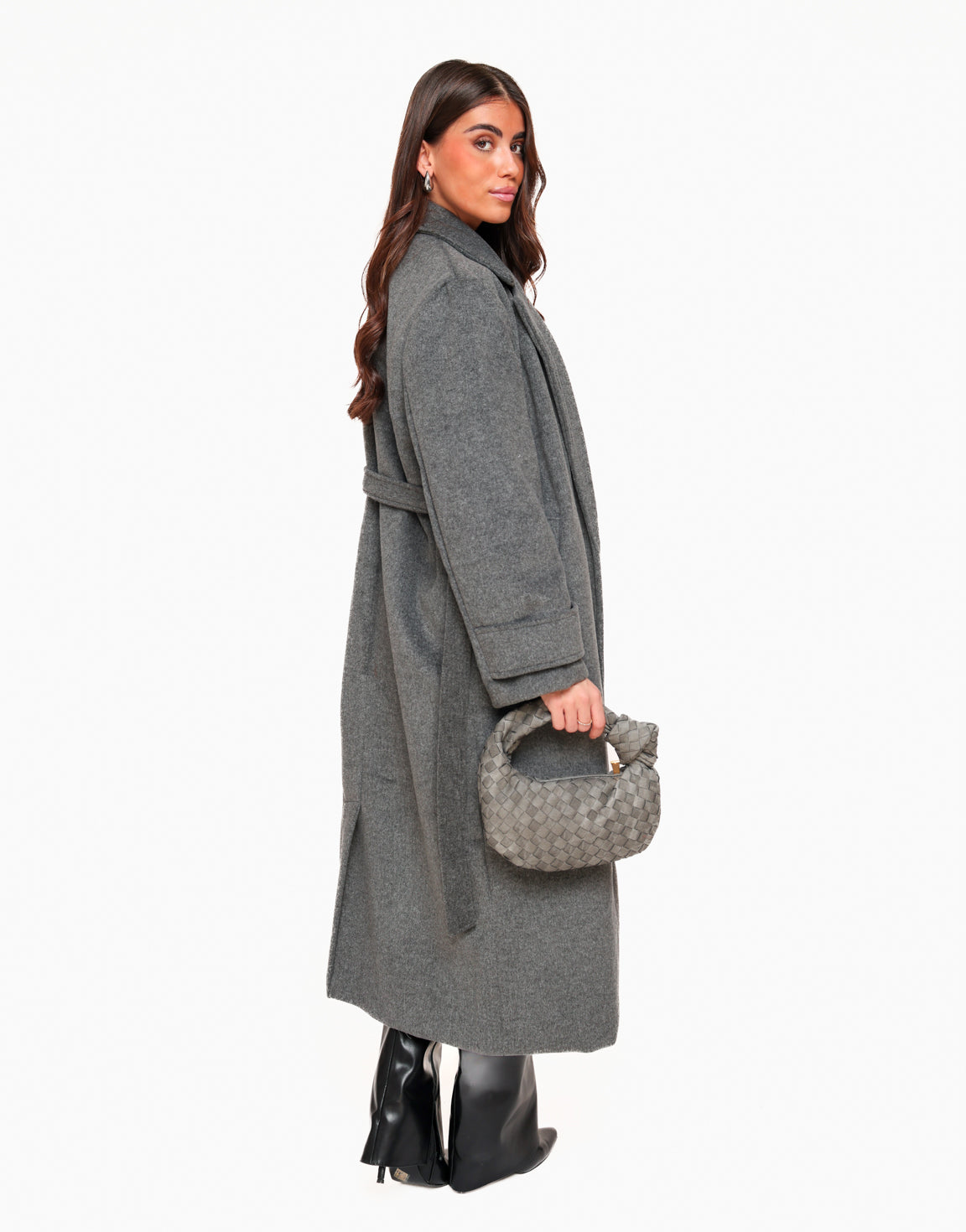 Donkergrijze Zachte Fluffy Lange Coat - Jas