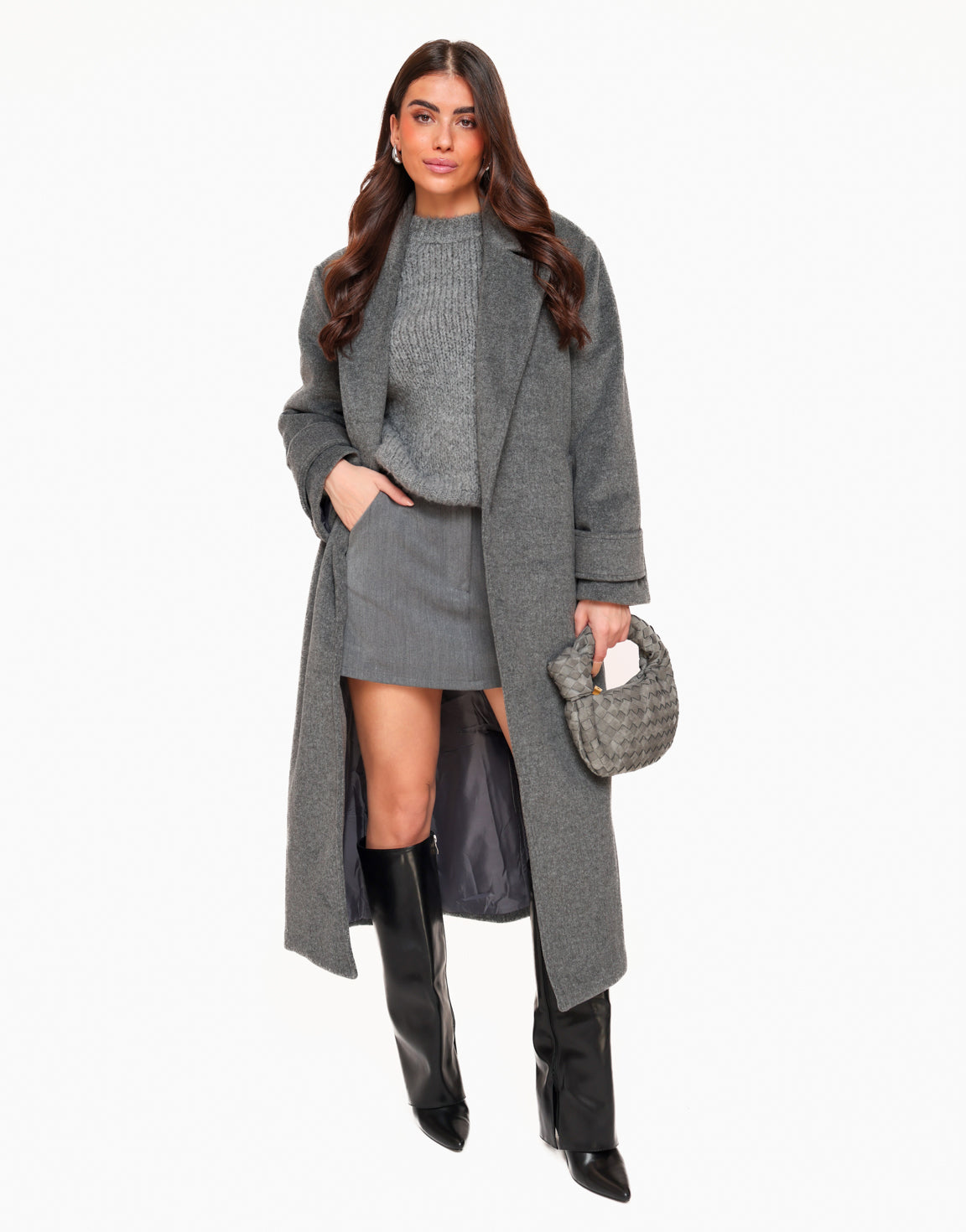 Donkergrijze Zachte Fluffy Lange Coat - Jas