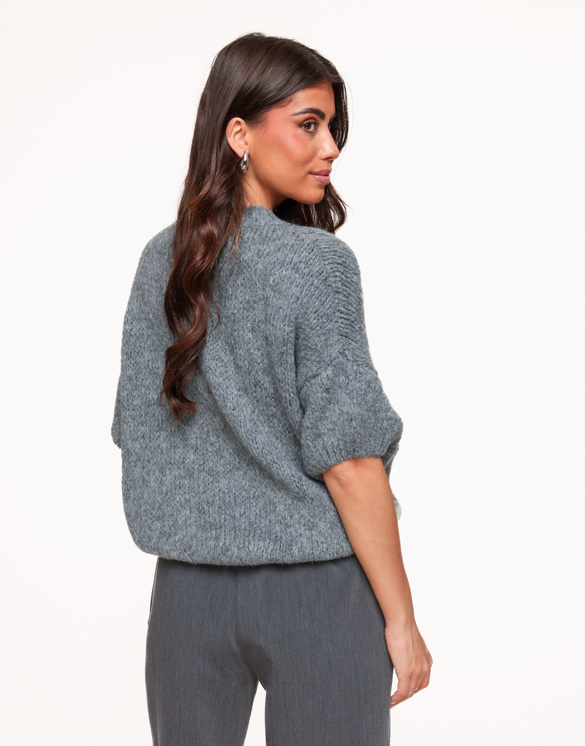 Dark Grey Knitted Wool 3/4 Sleeve - Knit