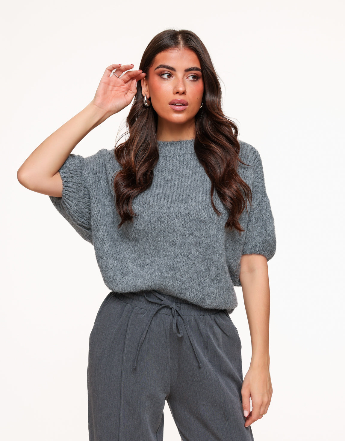 Dark Grey Knitted Wool 3/4 Sleeve - Knit