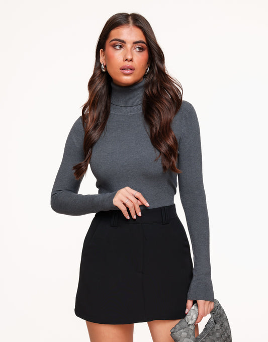 Grey Basic Turtleneck LS - Top