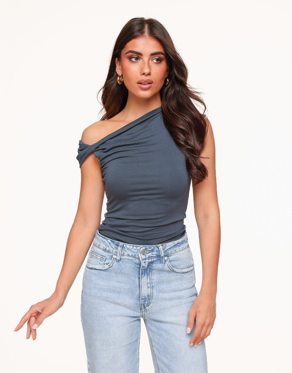 Grey Basic One Shoulder - Top