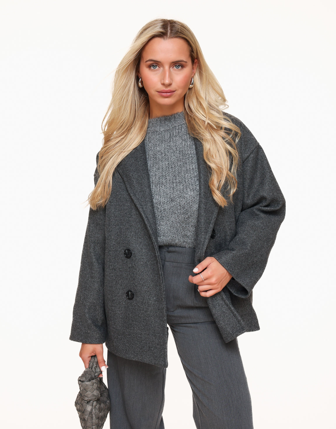 Grijze Basic Korte Coat - Jas