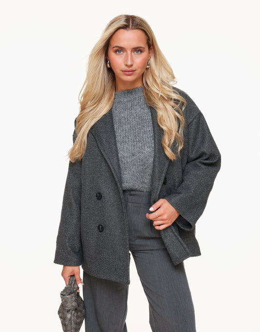 Grey Basic Short Coat - Jacket