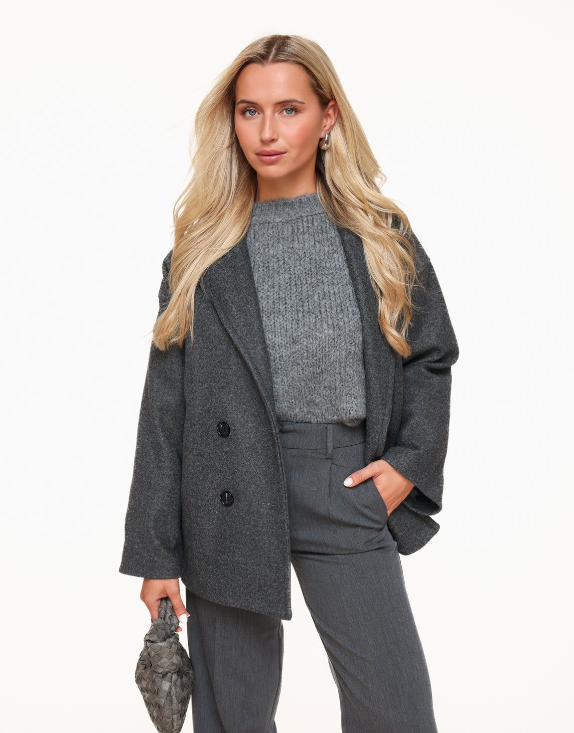 Grijze Basic Korte Coat - Jas