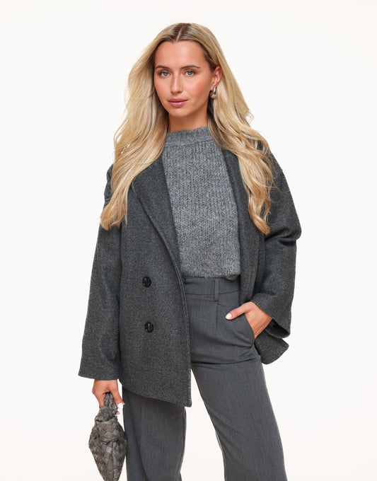 Grey Basic Short Coat - Jacket