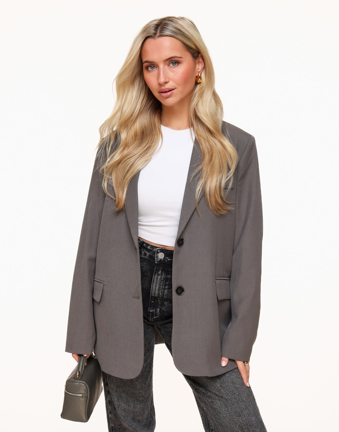 Grijze Open Rug Oversized - Blazer