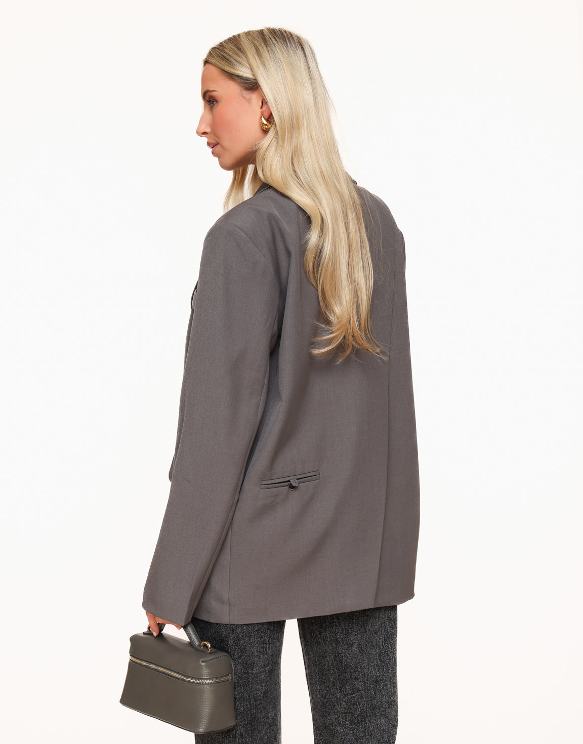 Grijze Open Rug Oversized - Blazer