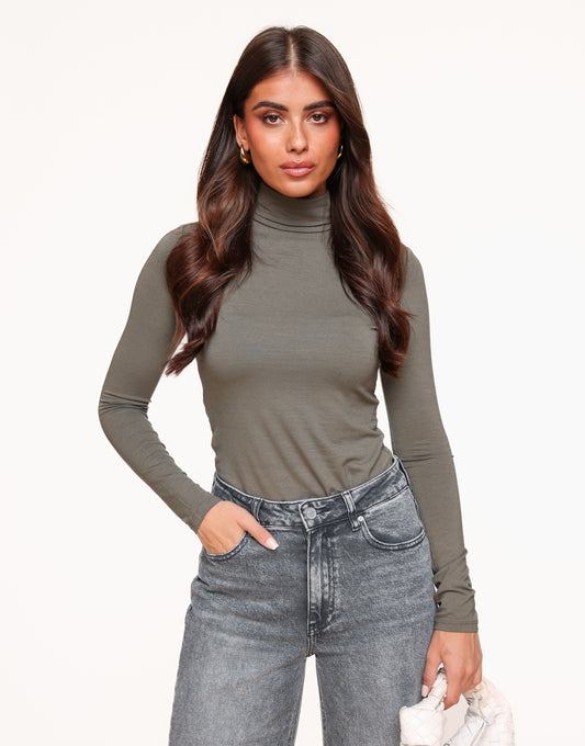 Taupe Basic Turtleneck - Top