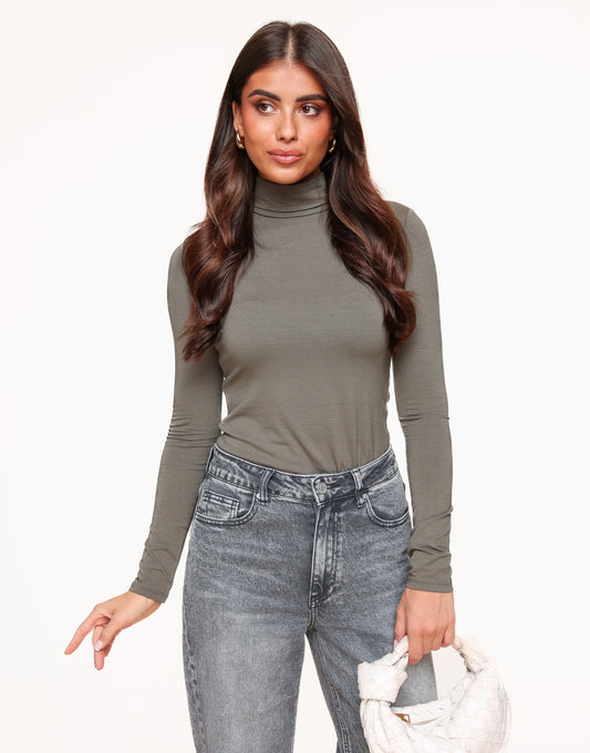 Taupe Basic Turtleneck - Top