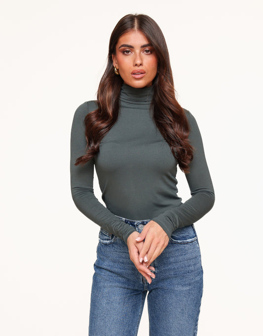 Green Grey Basic Turtleneck  - Top