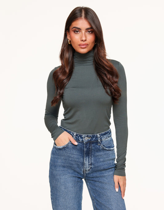 Green Grey Basic Turtleneck  - Top