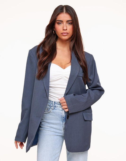 Blue Green Open Back Oversized - Blazer