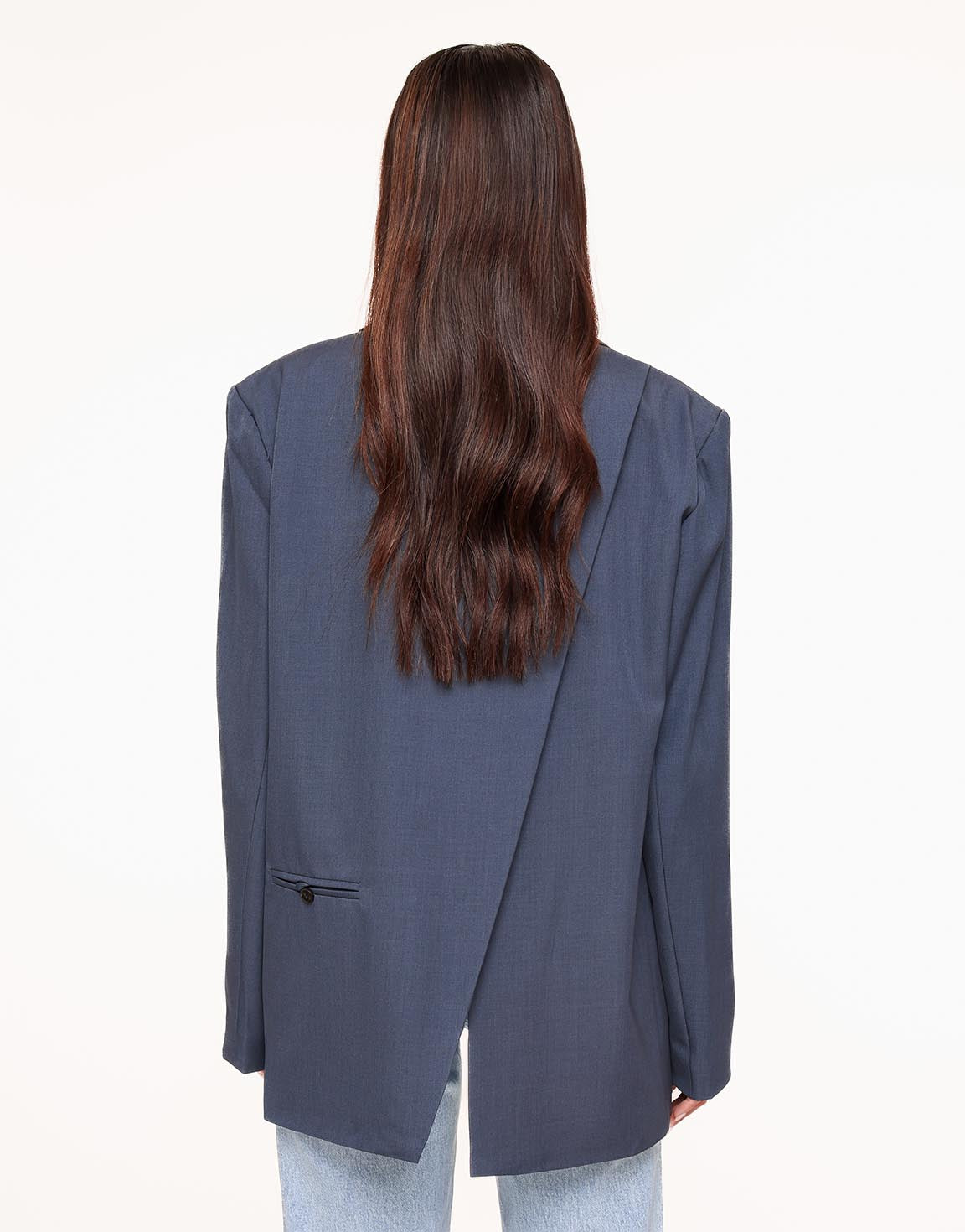 Jeansblauwe Open Rug Oversized - Blazer