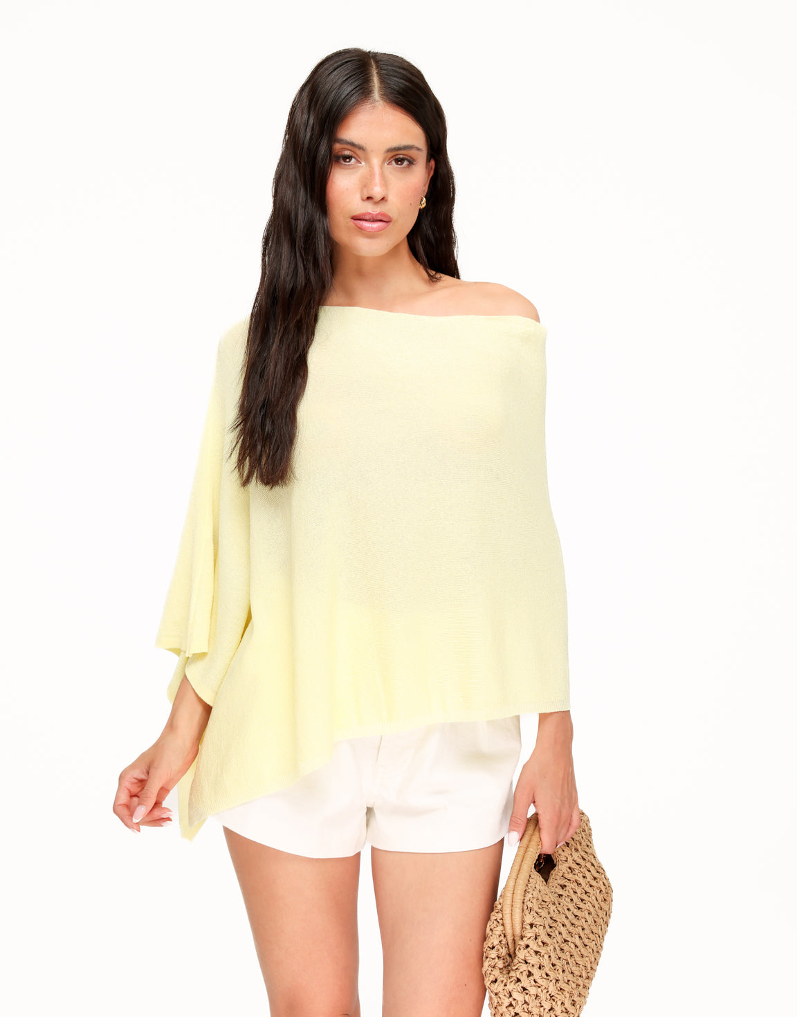 Butter Yellow Off Shoulder Gebreide Cape - Top