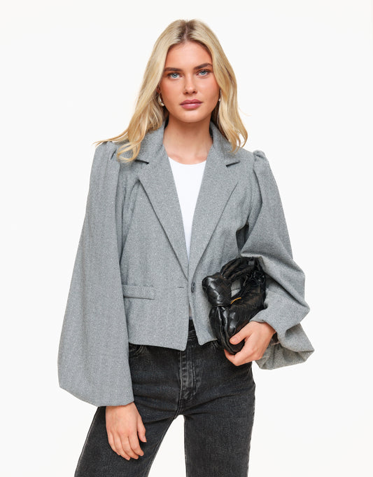 Light Grey Glitter Stones Puff Sleeves LS - Blazer