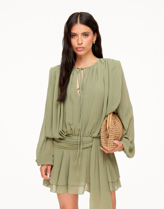 KLEDING-MINTGROENE-GEDRAPEERDE-LANGE-MOUWEN-JURK-01