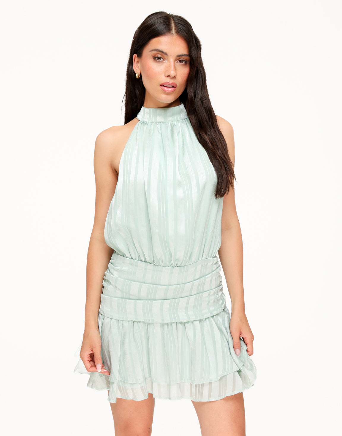 KLEDING-MINTGROENE-GESTREEPTE-HALTER-RUFFEL-JURK.-01