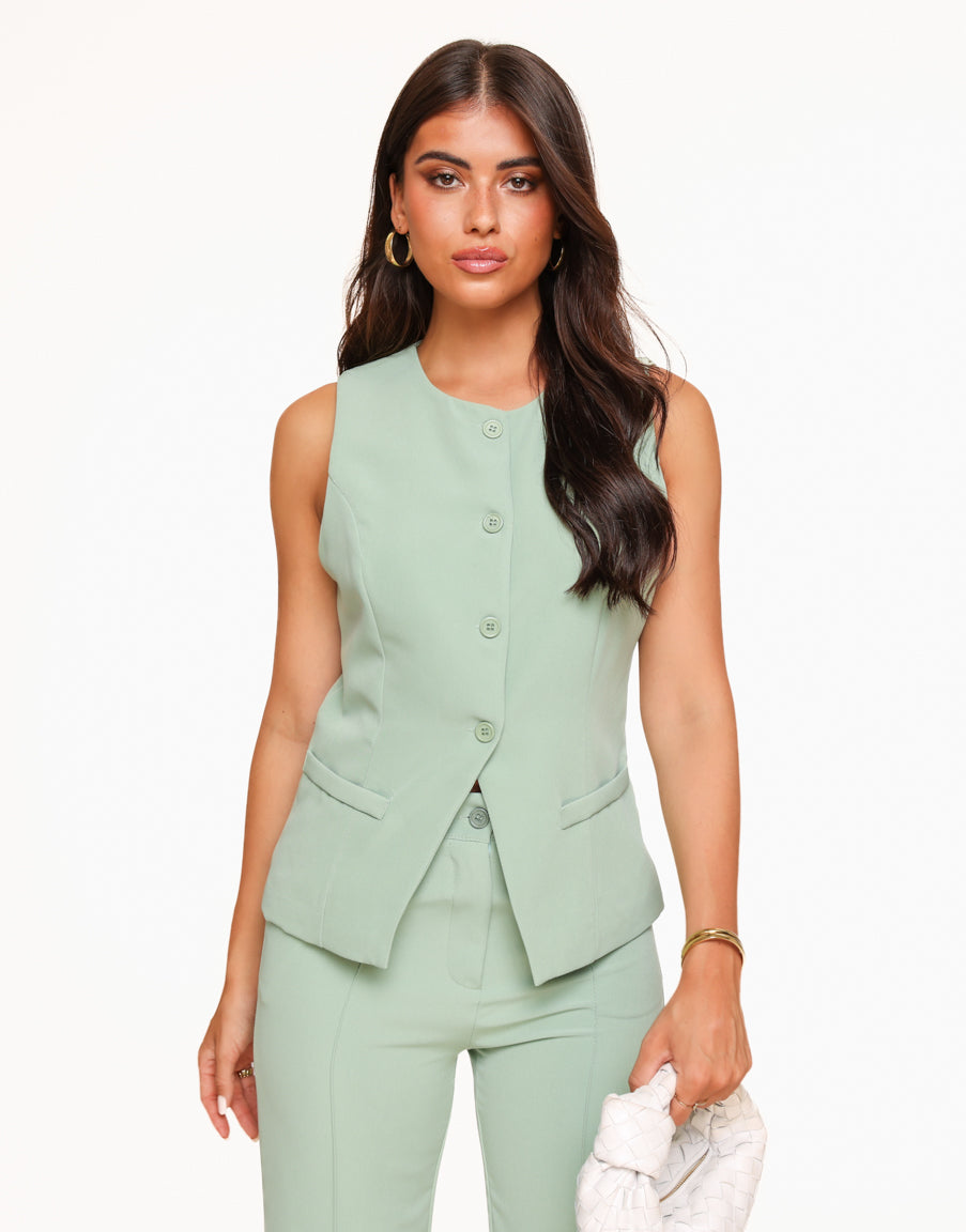 Mintgroene Hoge Knopen Gilet