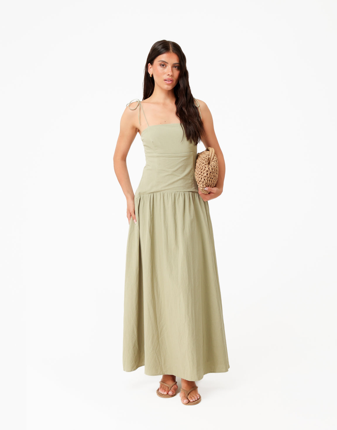 Khaki Mouwloze Maxi - Jurk