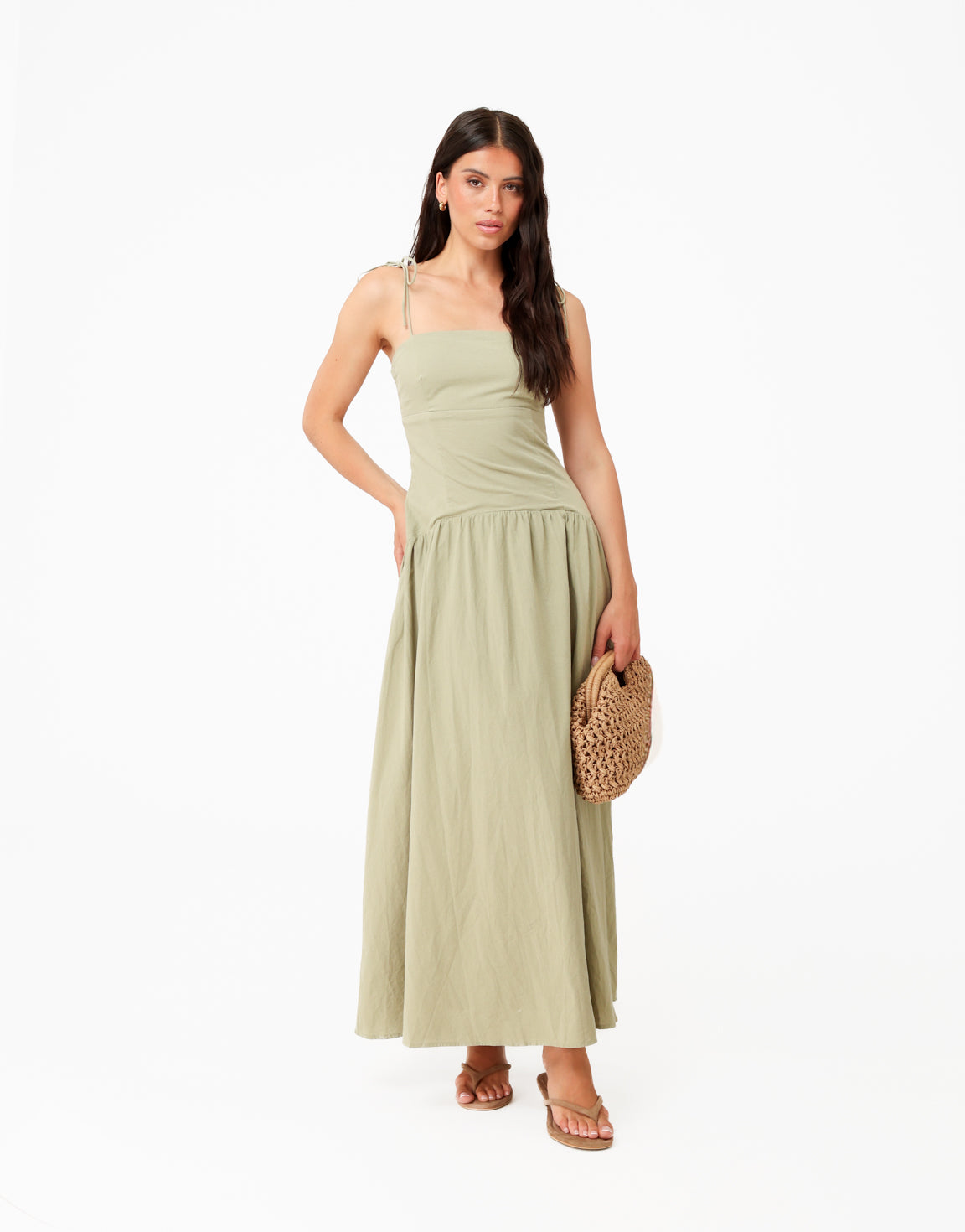 Khaki Mouwloze Maxi - Jurk