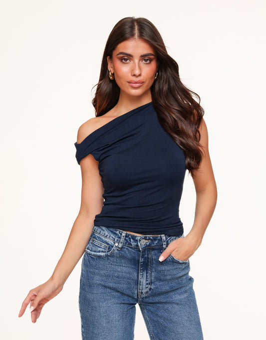 Navy Basic One Shoulder -Top