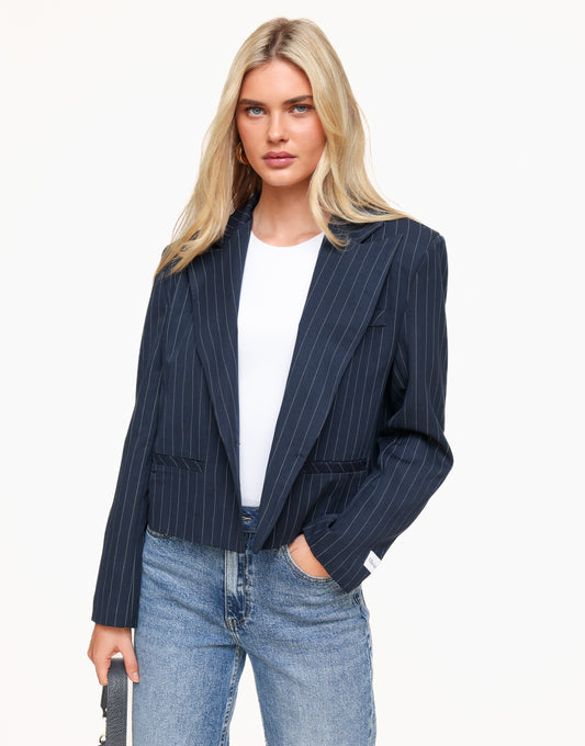 Donkerblauwe Gestreepte Cropped - Blazer