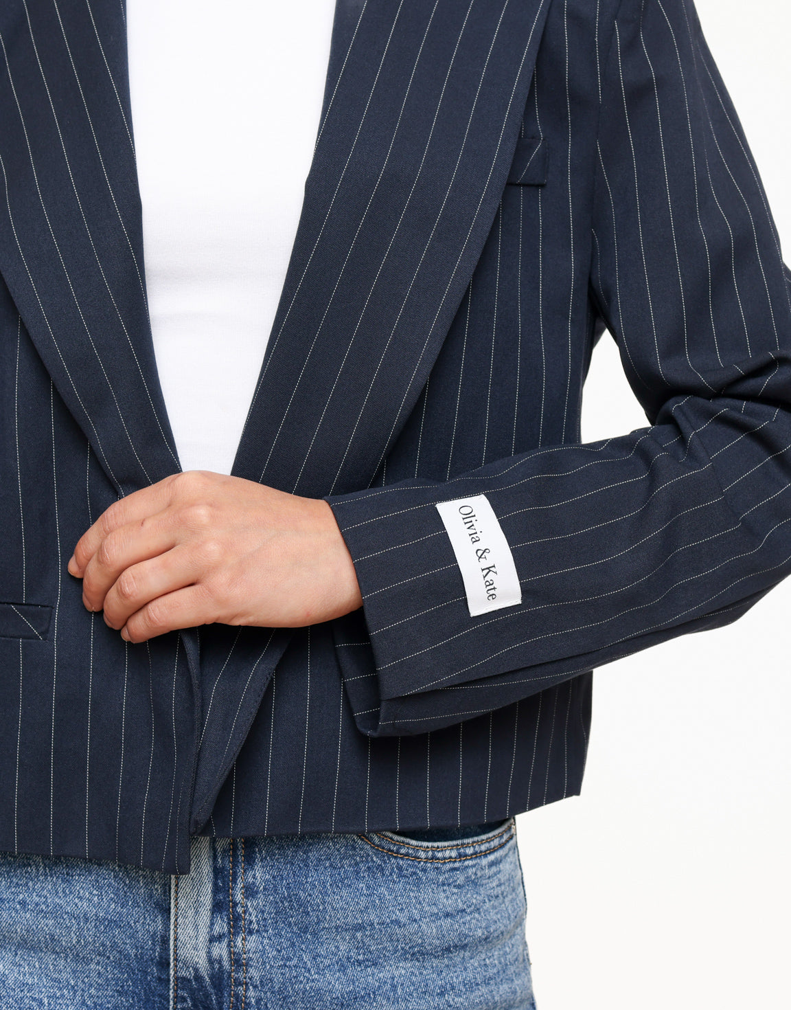 Dark Blue Striped Cropped - Blazer