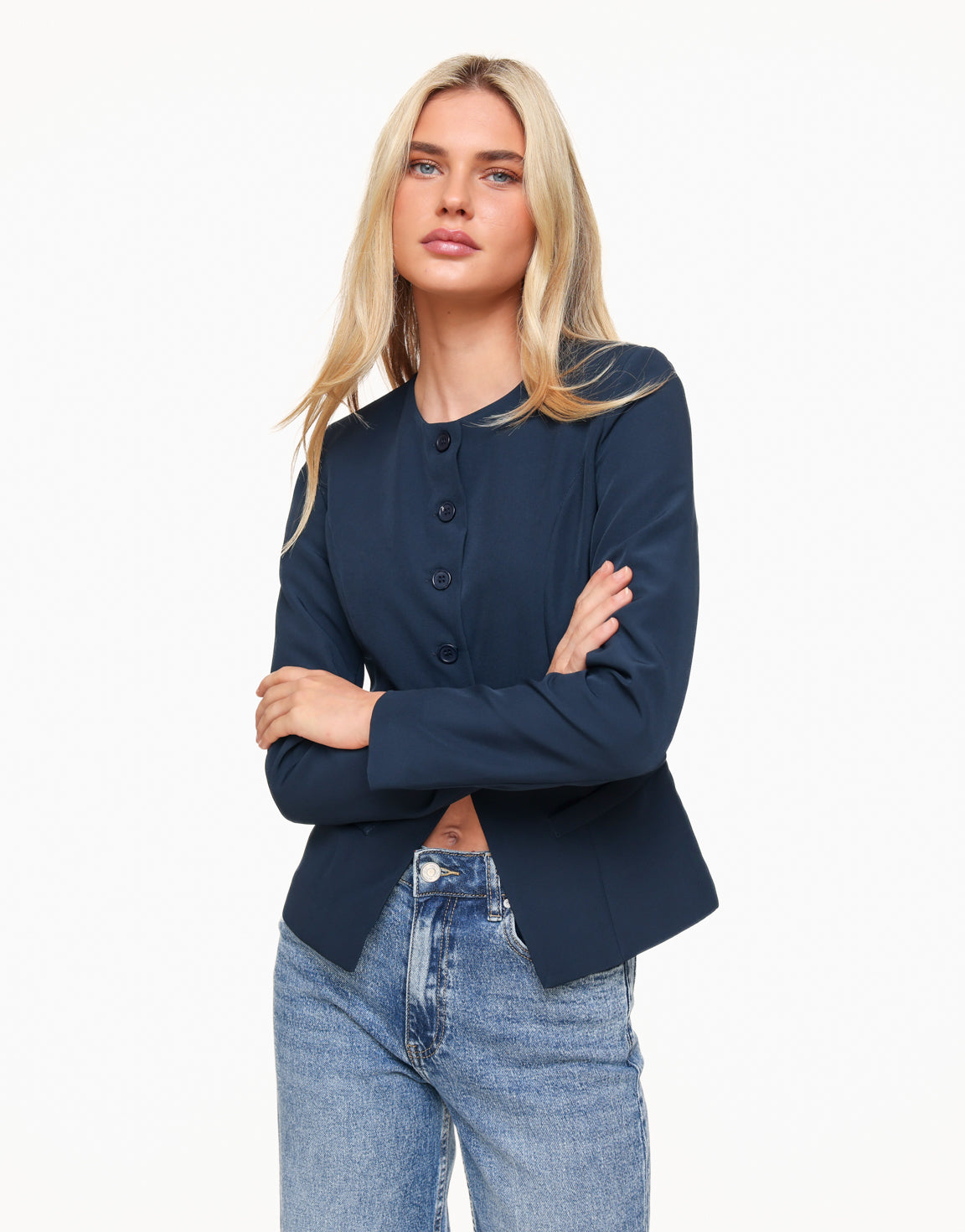 Navy Hoge Knopen LS - Top