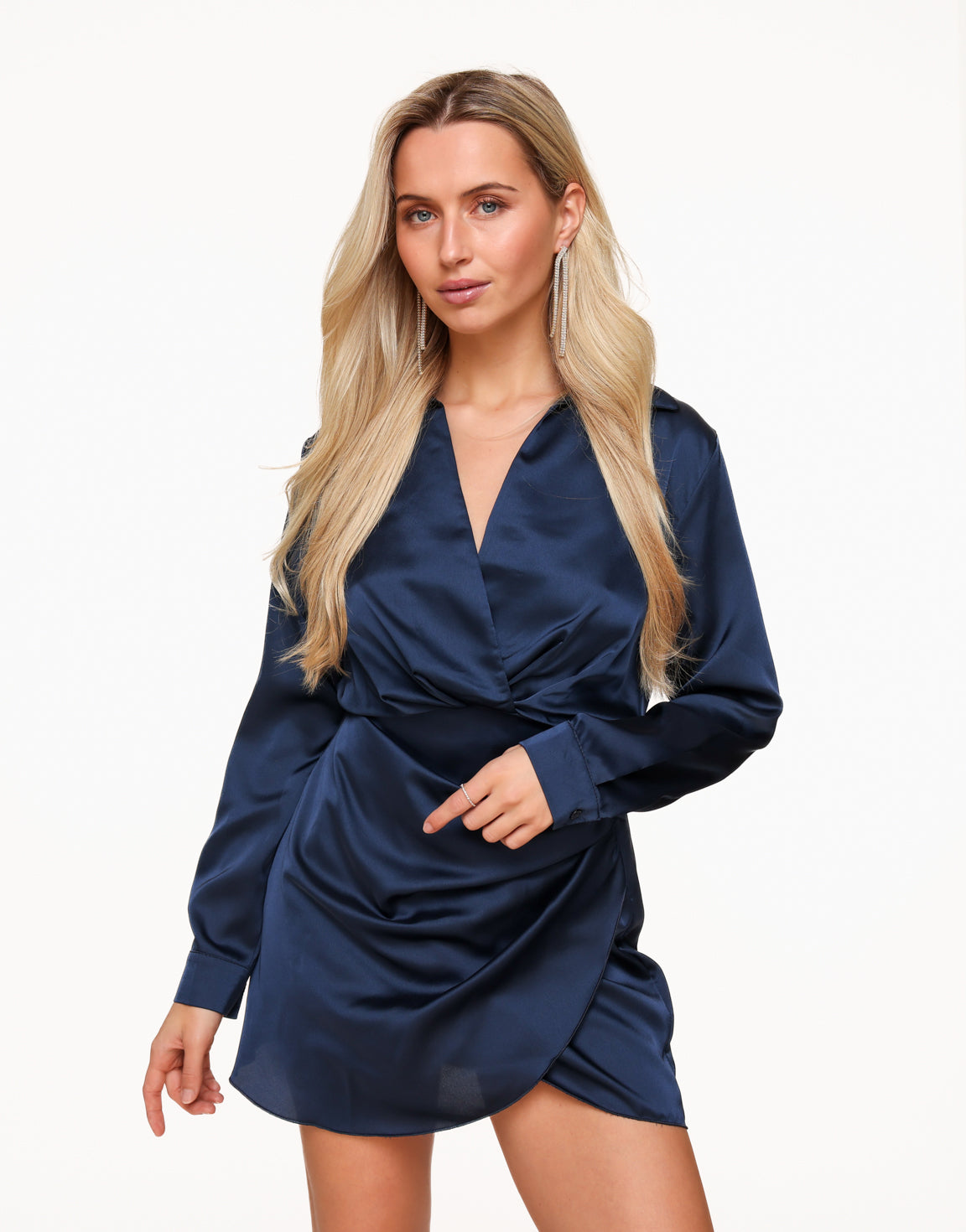 Petrol Satin V-neck - Dress