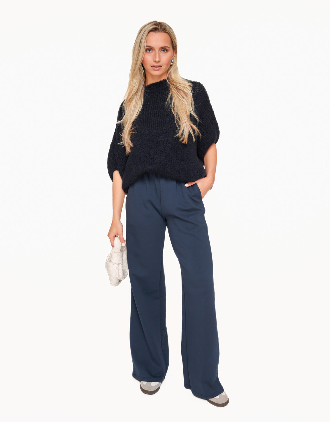 Navy Lange Streep - Broek