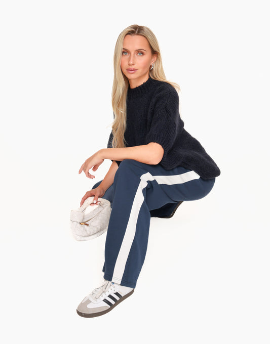 Navy Lange Streep - Broek