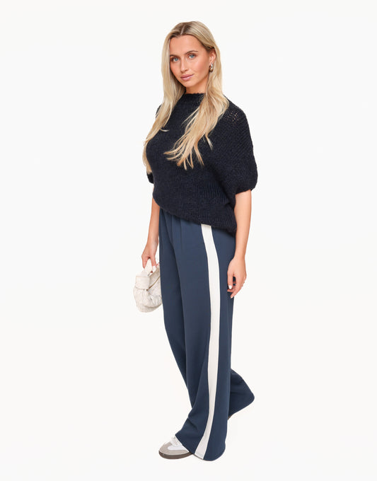 Navy Lange Streep - Broek