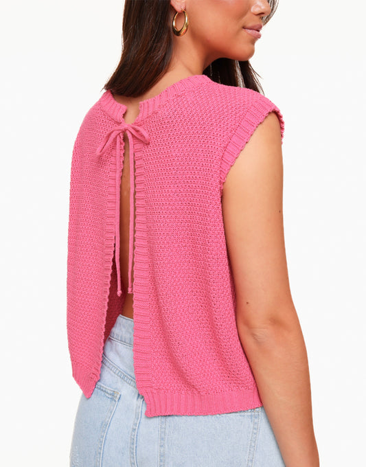 KLEDING-NIEUW-ROZE-GEBREIDE-OPEN-RUG-TOP