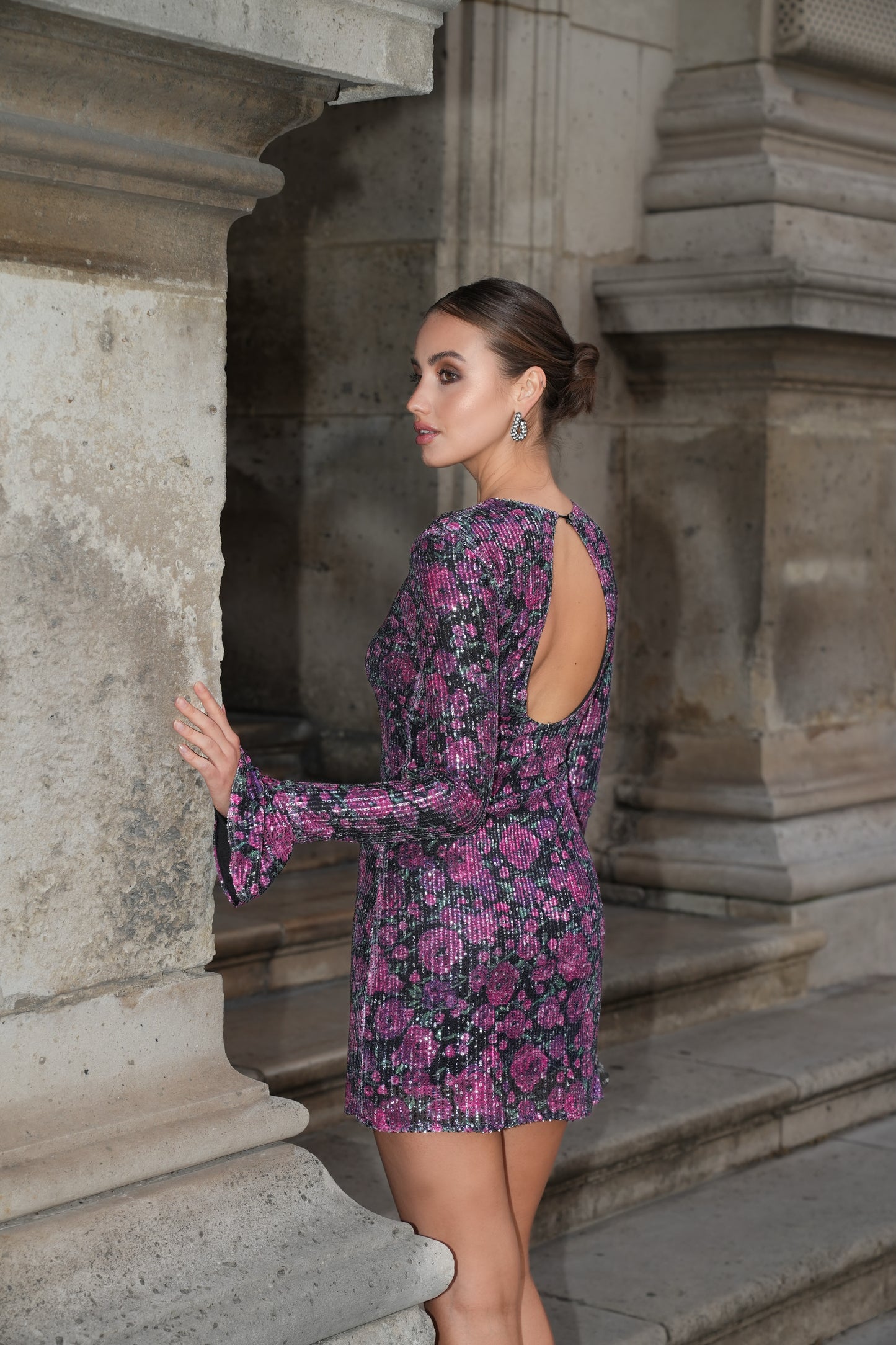 Pink Glitter Flower Print - Dress