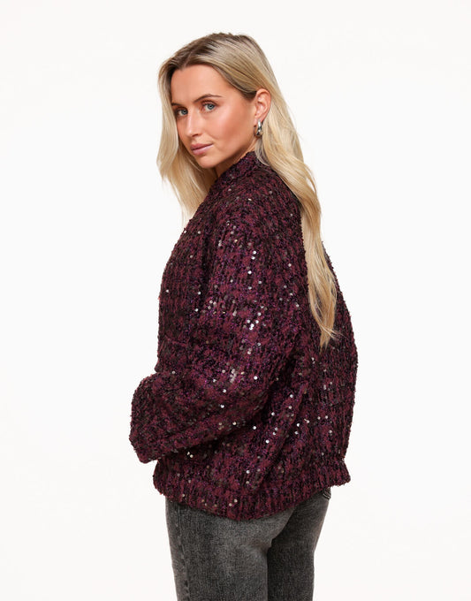 Purple Textured Paillettes Bomber - Jacket