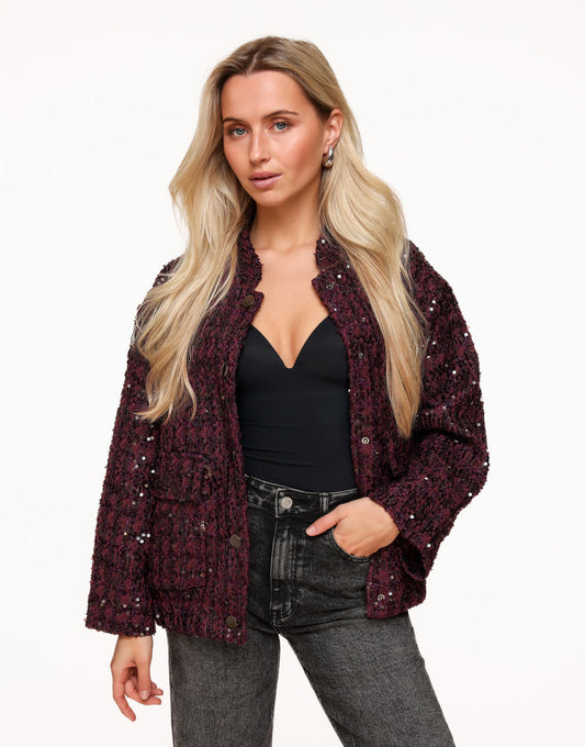 Purple Textured Paillettes Bomber - Jacket