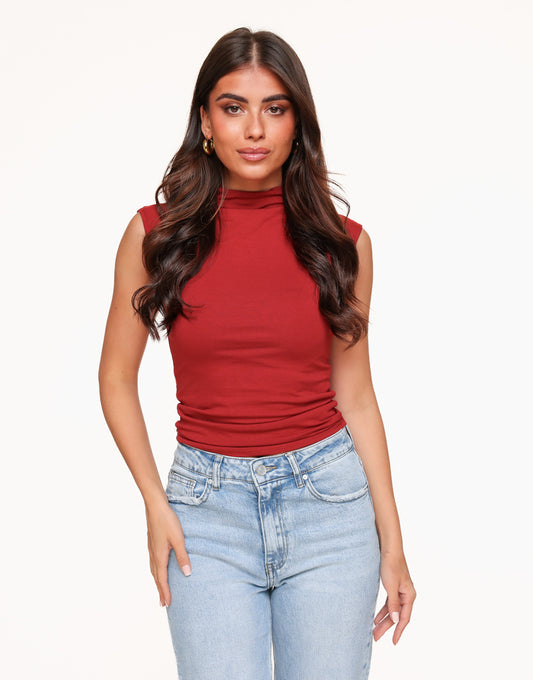 Red High Neck SS - Top